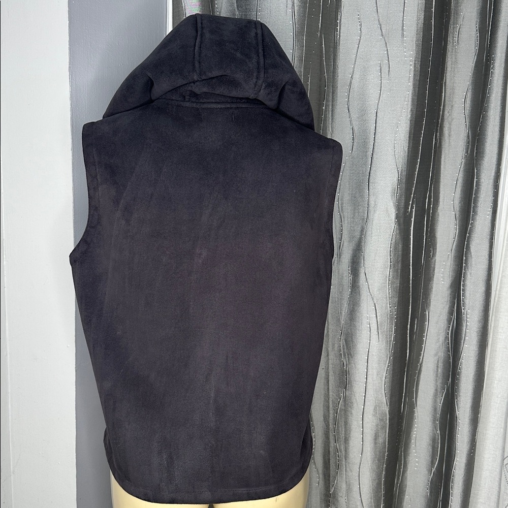 Lauren Ralph Lauren Sz L Women’s Solid Black Fleece Lined Full Zip Hooded Pocket - Picture 3 of 7